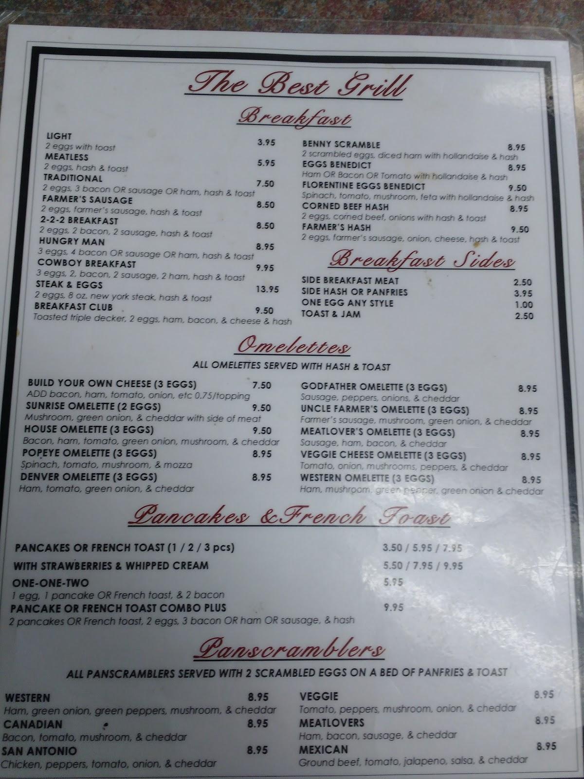 Menu at The Best Grill restaurant, Langley Township
