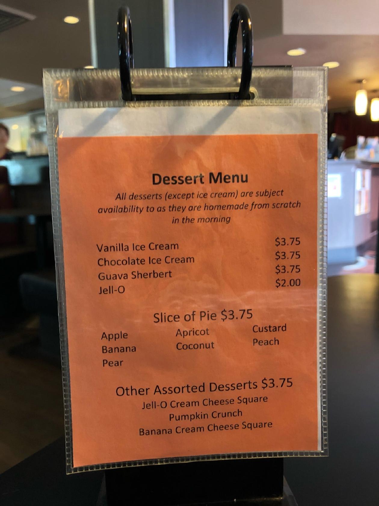 Menu at Eagle Cafe, Honolulu
