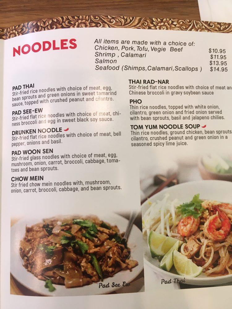 Menu at Thai Coconut restaurant, Scottsdale