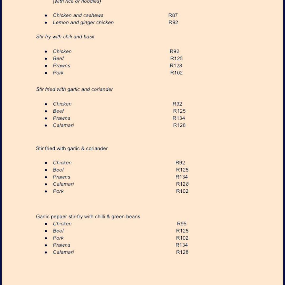 Menu at St. Clements Restaurant, Durban