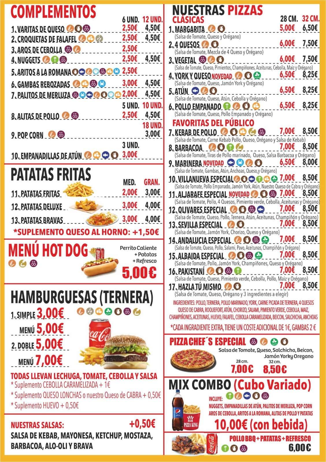 Menu at PIZZA KING restaurant, Olivares