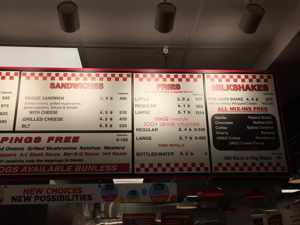Menu at Five Guys fast food, Gaithersburg, 505 Quince Orchard Rd
