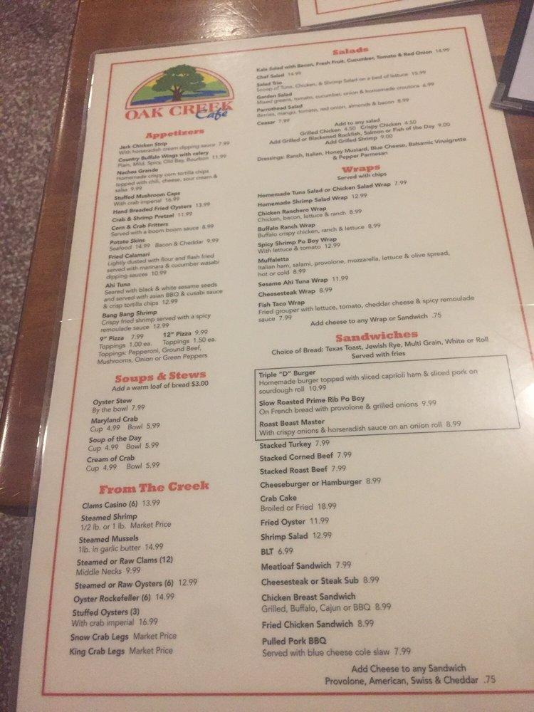 Menu at Oak Creek Cafe, Arbutus