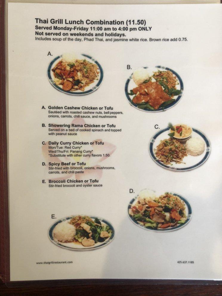 Menu at Thai Grill restaurant, Kirkland