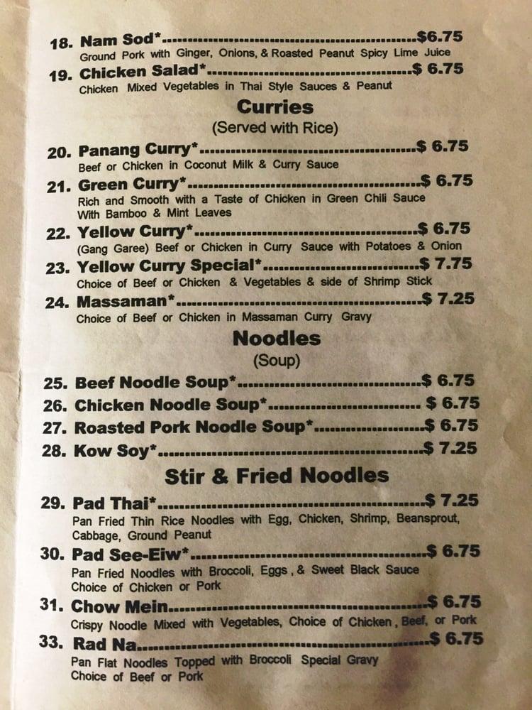 Menu at Thai Pepper restaurant, Lubbock