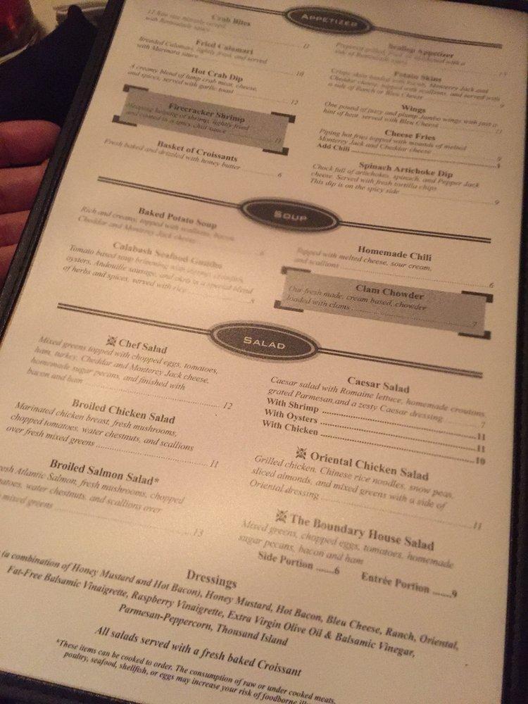 Menu at The Boundary House Restaurant, Calabash