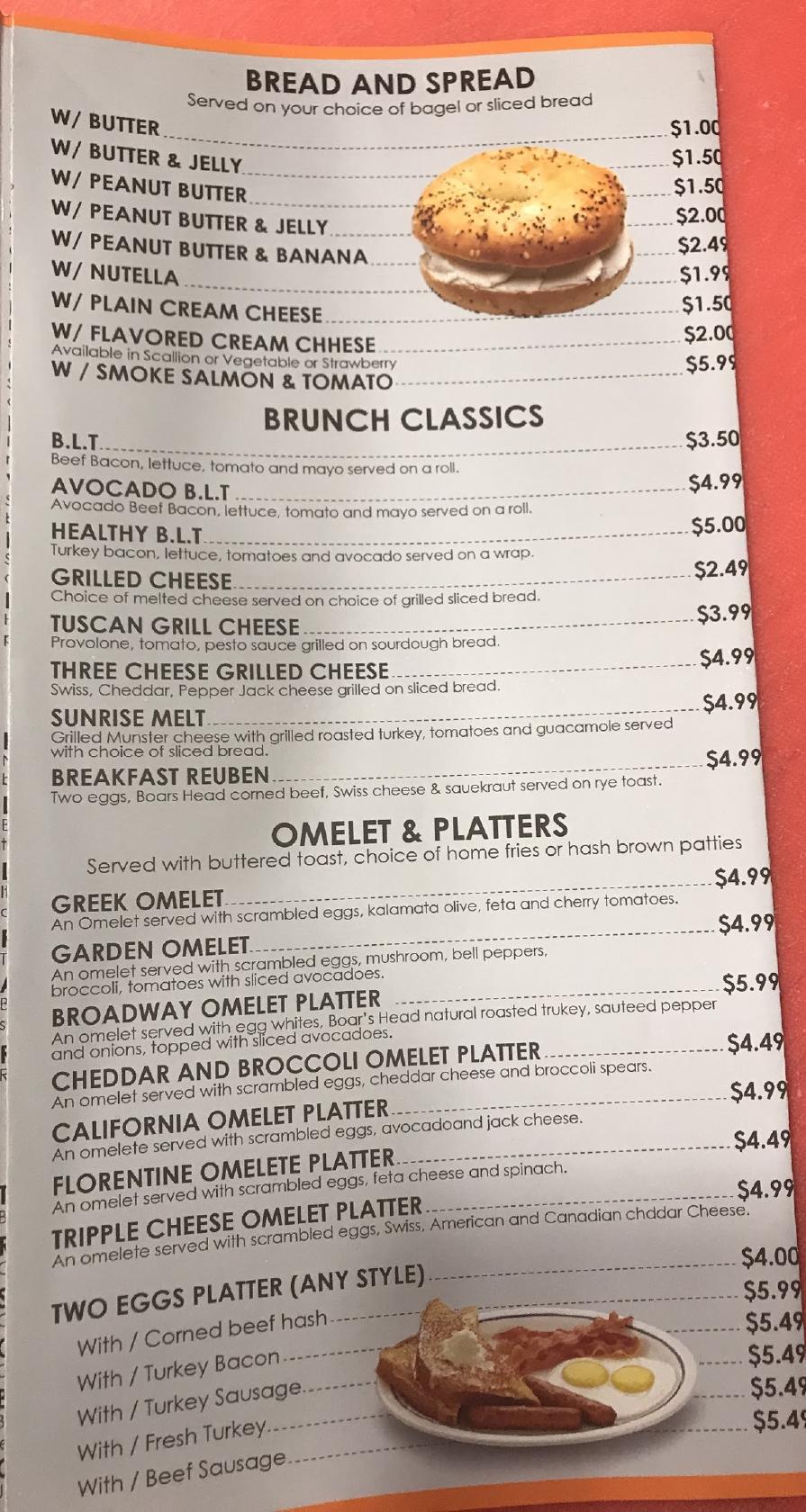 Menu at Broadway Organic Deli & Grill restaurant, New York City