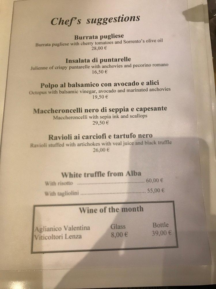 Menu at Il Sorrentino restaurant, Paris, 4 Rue de Monttessuy