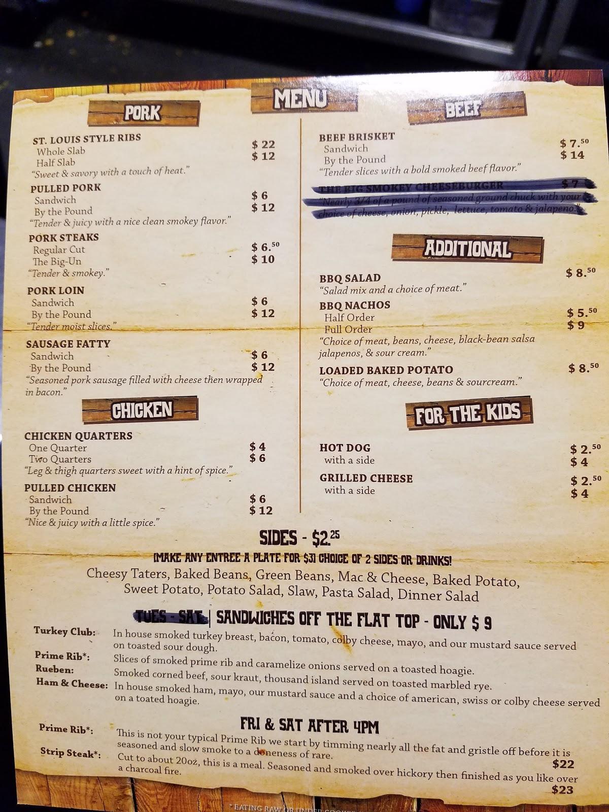 Menu at Big Sticky's BBQ, Troy