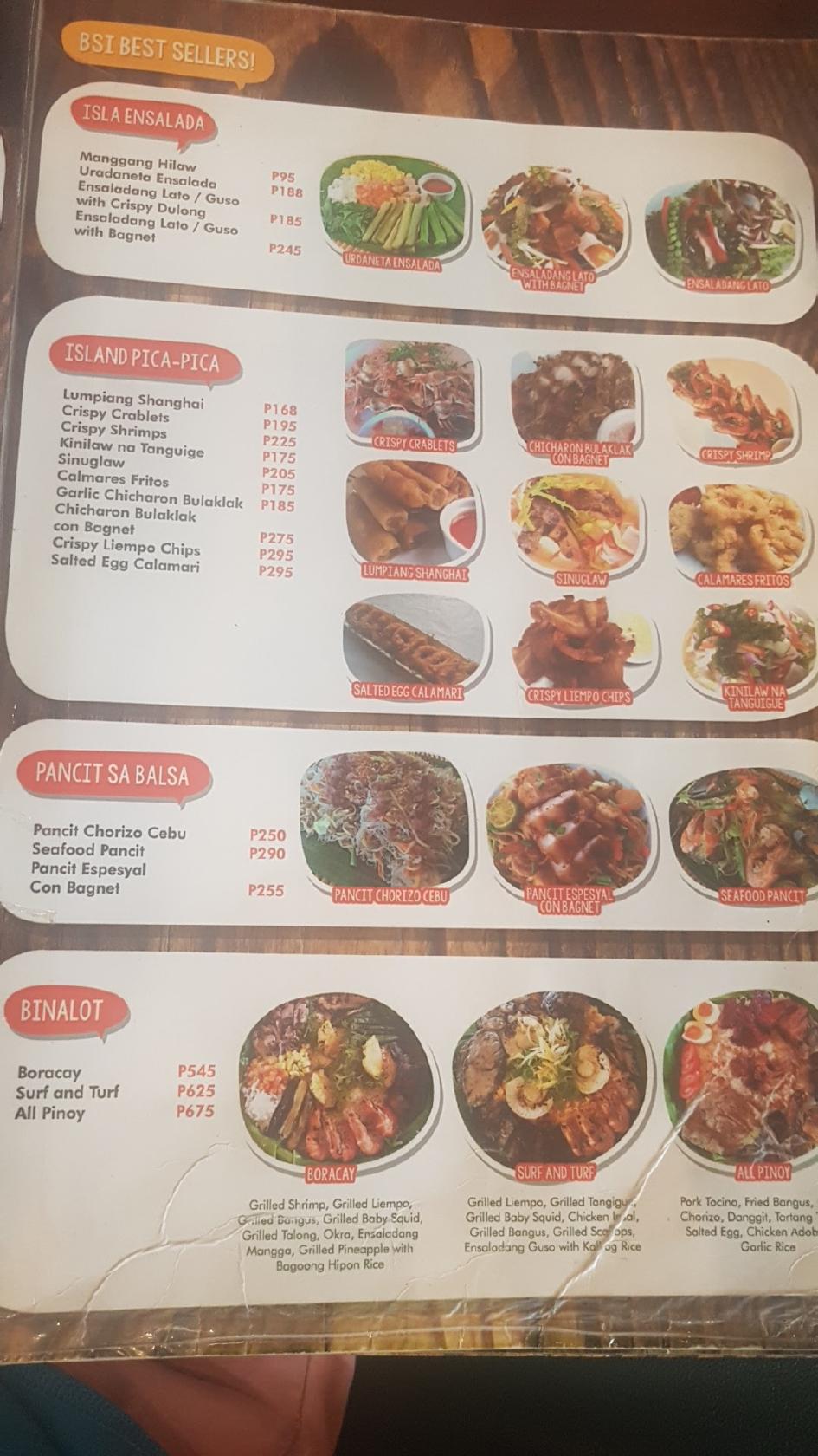 Menu at Blackbeard's Seafood Island restaurant, Cebu City, 7VJJ+GCJ