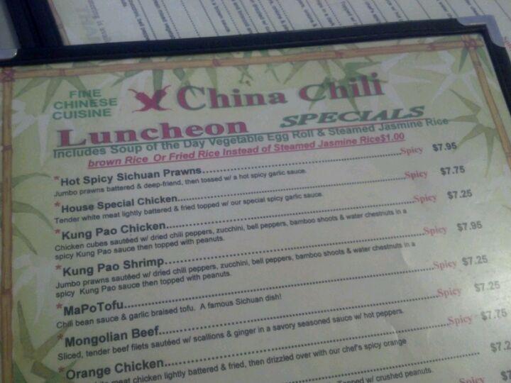 Menu at China Chili restaurant, Phoenix