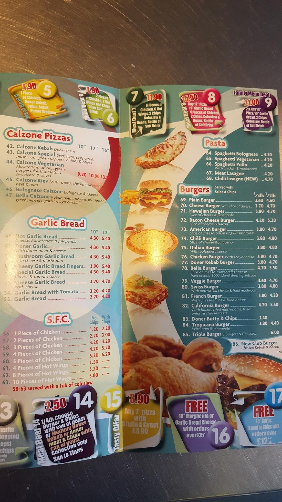 Menu at Bella Pizza restaurant, Mexborough