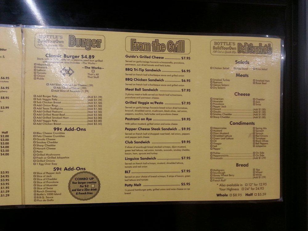 Menu at Bottle Liquor fast food, Morro Bay