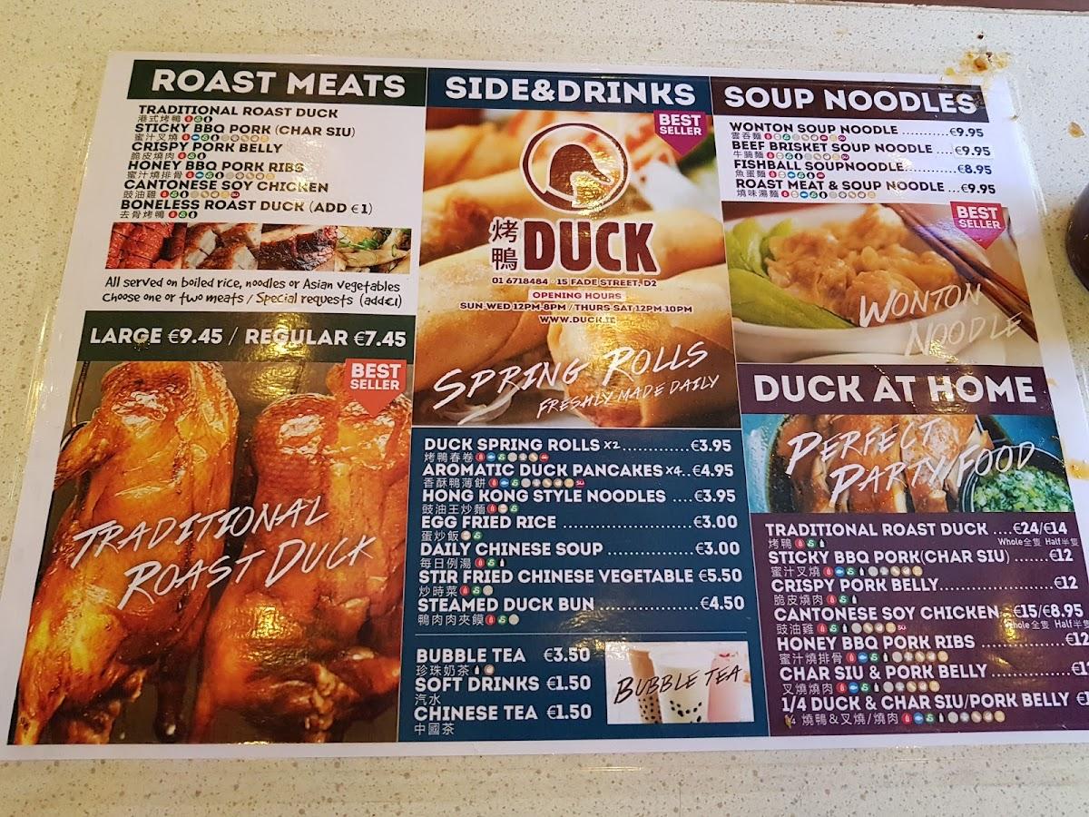 Menu at Duck restaurant, Dublin