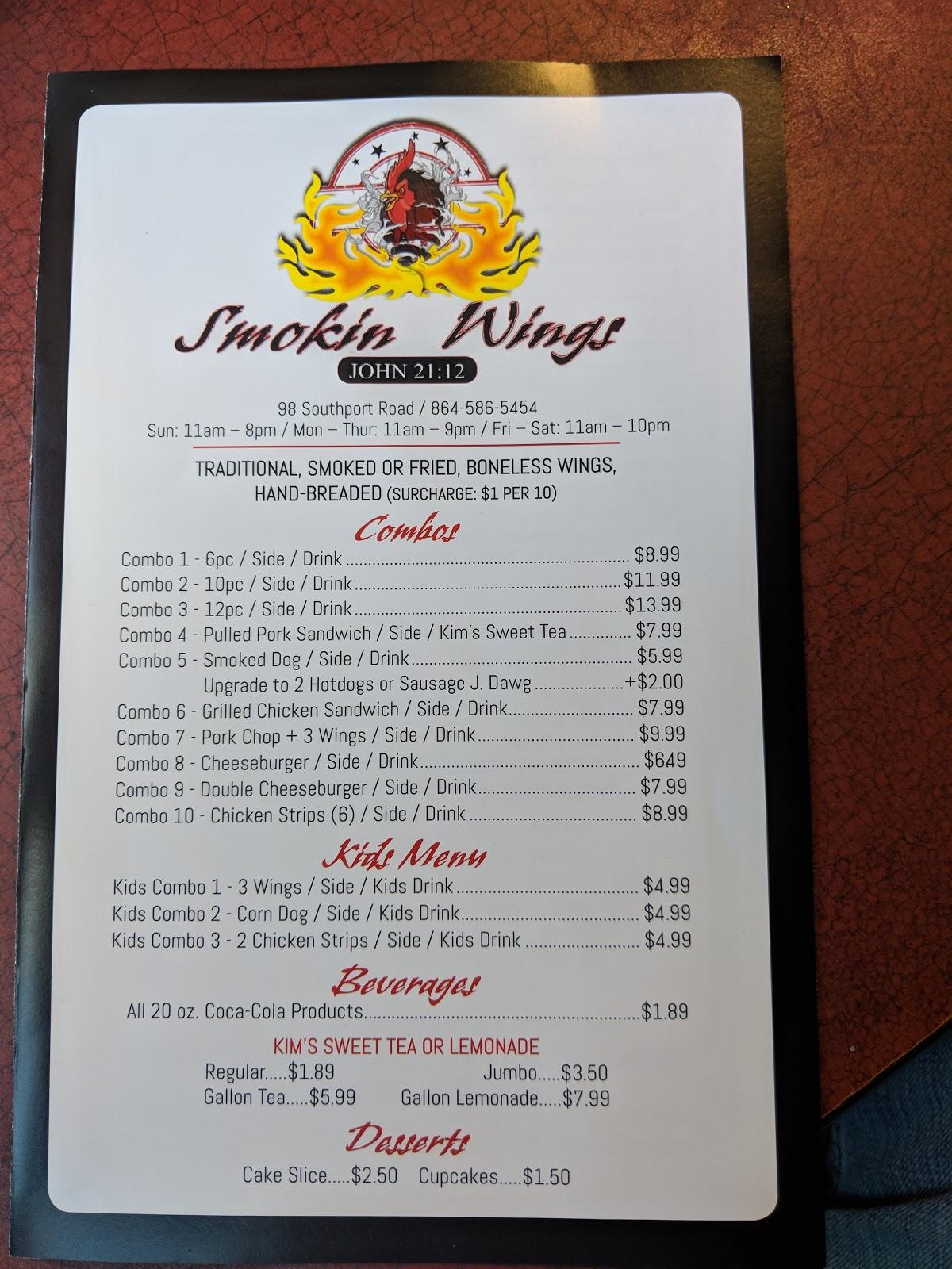 Menu at Smokin Wings restaurant, Spartanburg, E Blackstock Rd