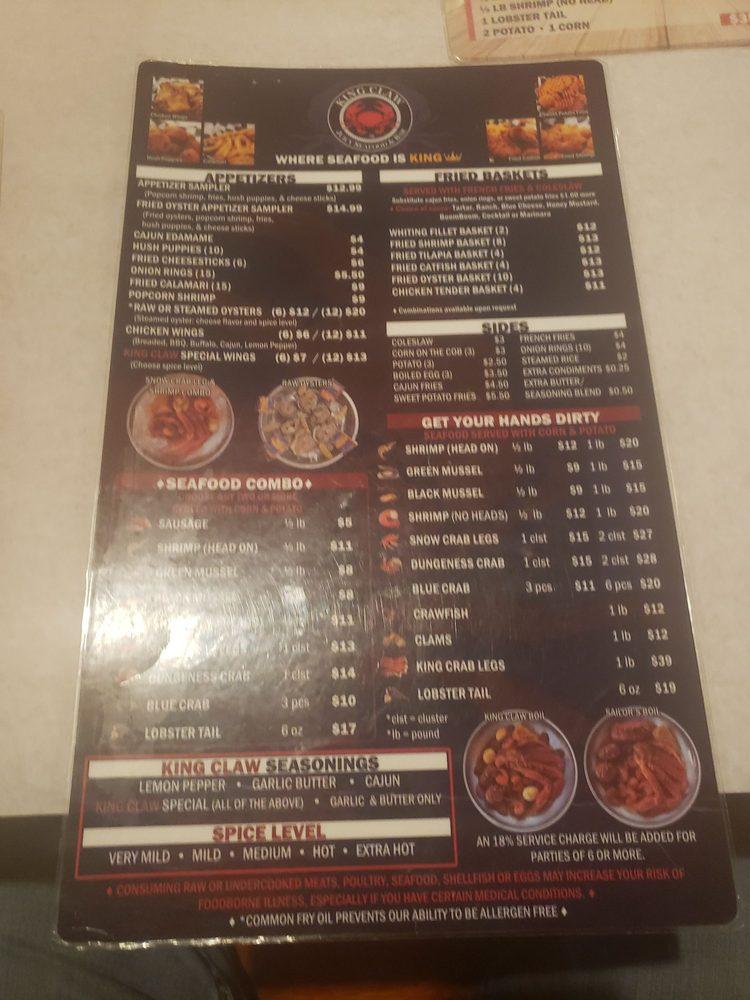 Menu at King Claw Juicy Seafood & Bar, Charleston