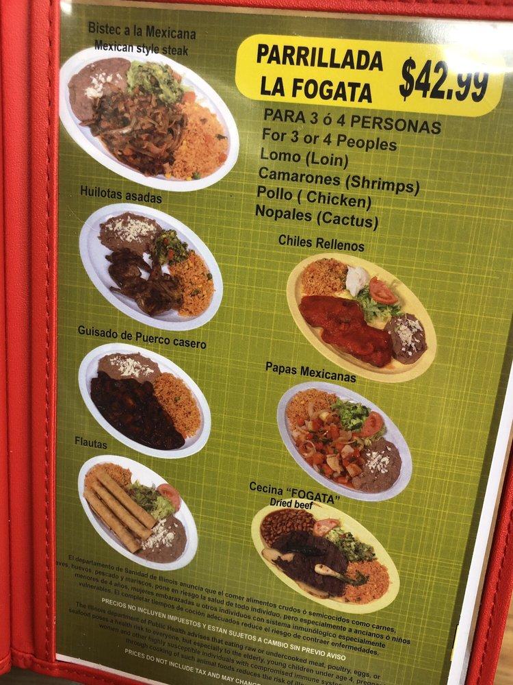 Menu At La Fogata Mexican Cuisine Restaurant Streamwood