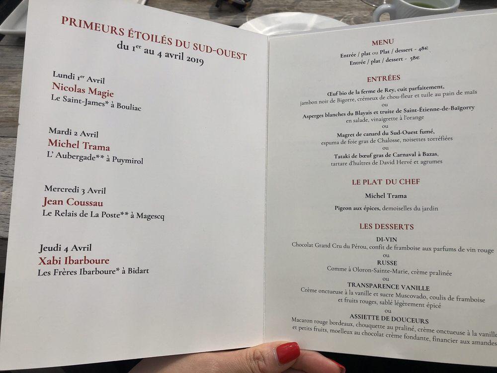 Menu at La Terrasse Rouge restaurant, Saint-Émilion