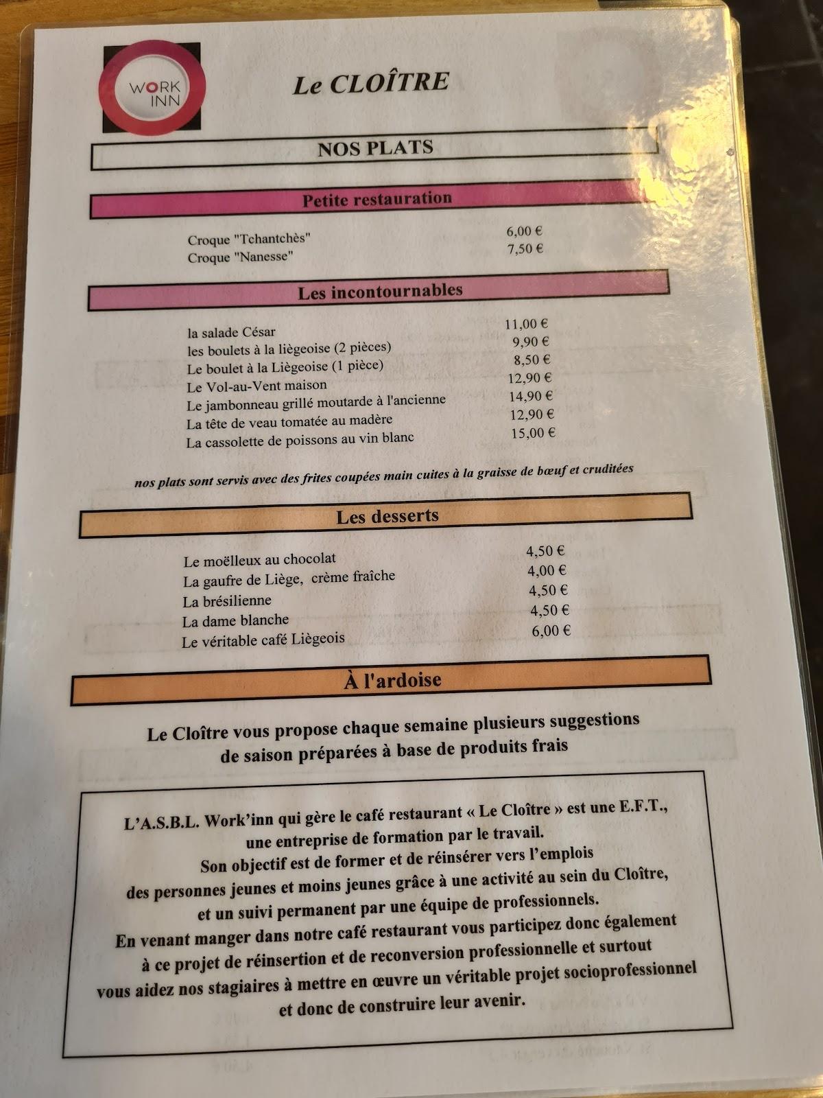 Menu Au Le Clo Tre Restaurant Du Mus E De La Vie Wallonne Li Ge