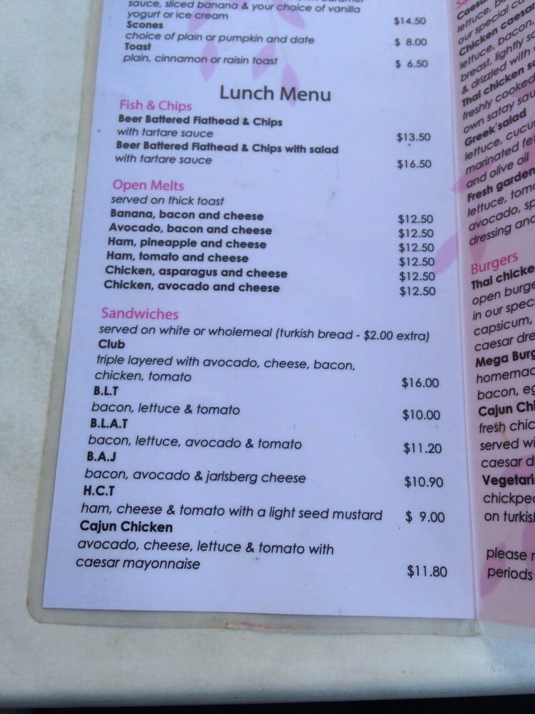 Menu at The Willow Tree Cafe, Tenterfield