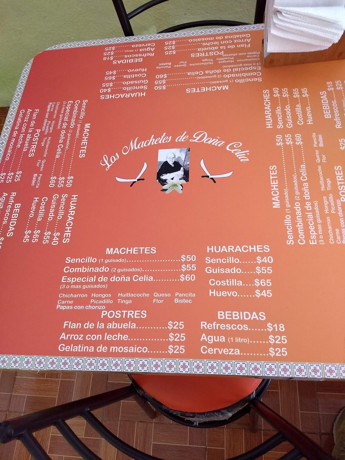 Carta del restaurante Los machetes del doña celia, Ciudad del México
