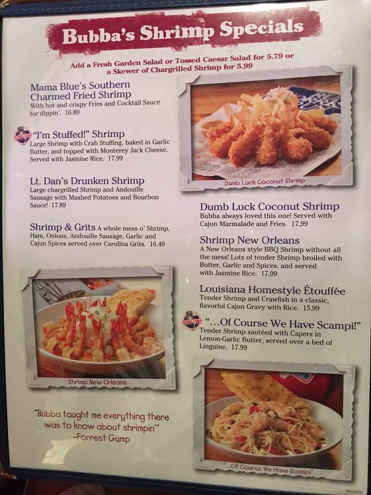 Menu at Bubba Gump Shrimp Co. restaurant, New Orleans