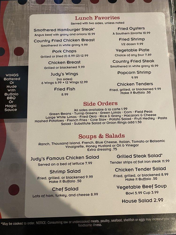 Menu at Judy's Place restaurant, Mobile