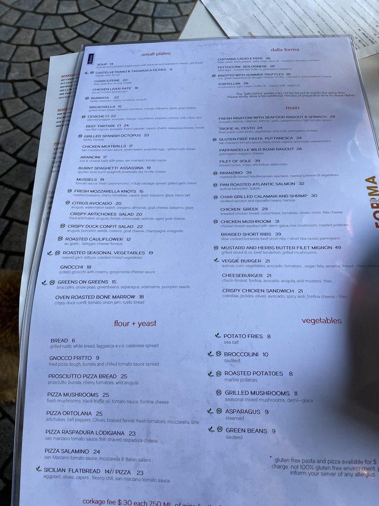Menu at Forma Restaurant & Cheese Bar Venice, Culver City