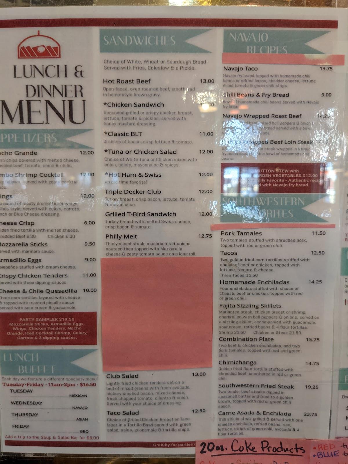 Menu at Hogan Restaurant, Tuba City