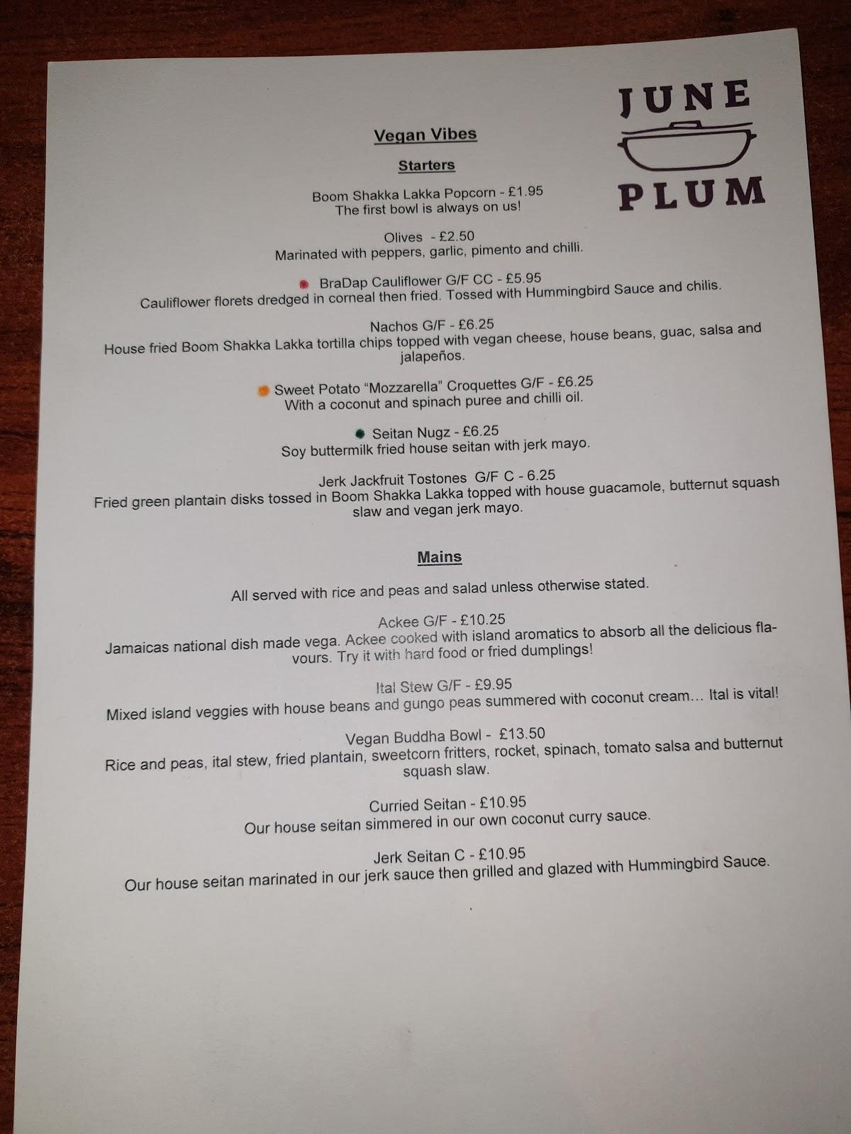 Menu at June Plum Food restaurant, Wellingborough