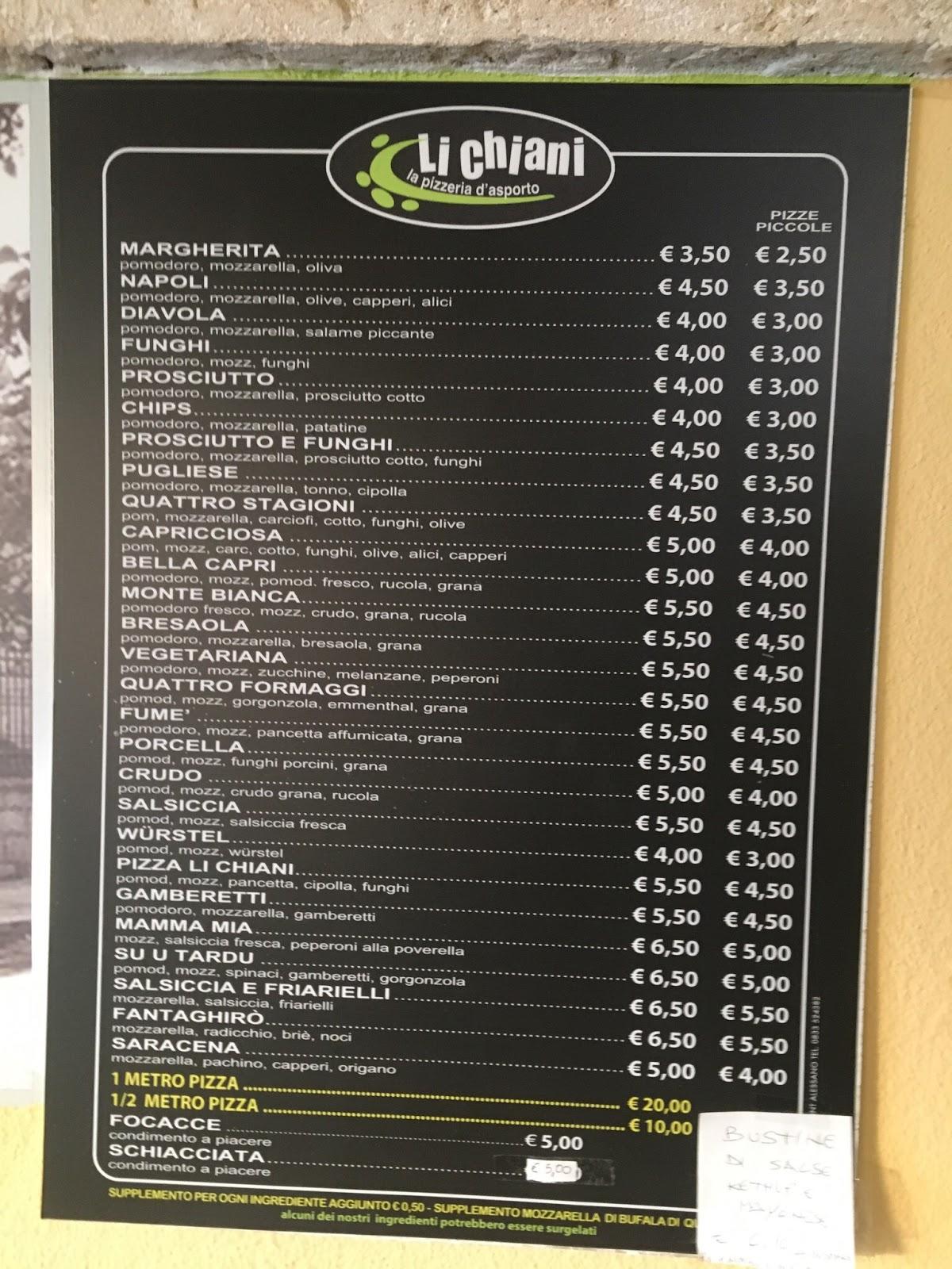 Menu di Li Chiani 