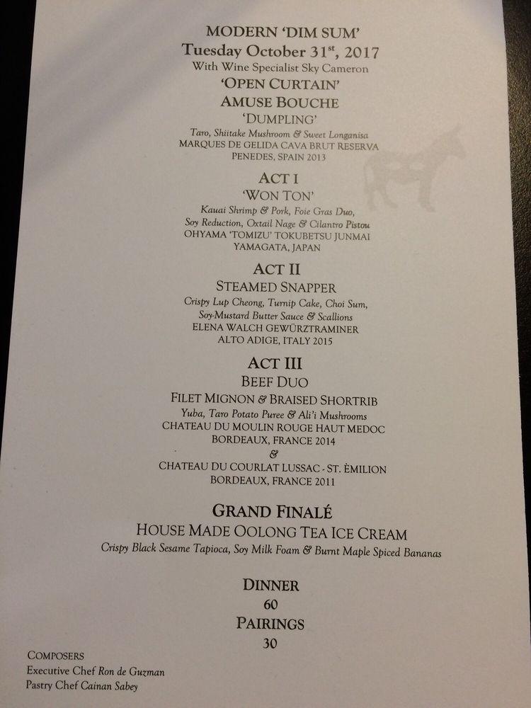 Menu at Stage Restaurant, Honolulu, Kapiolani Blvd