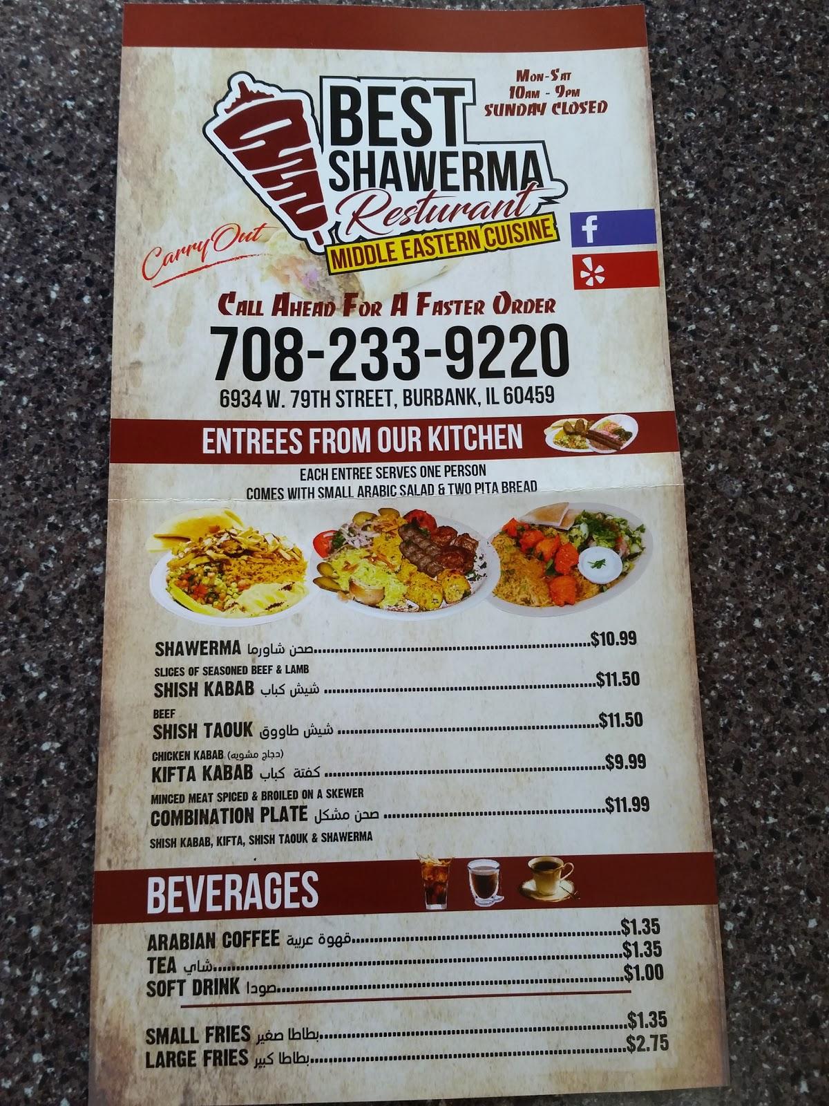 Menu at The Best Shawarma restaurant, Burbank