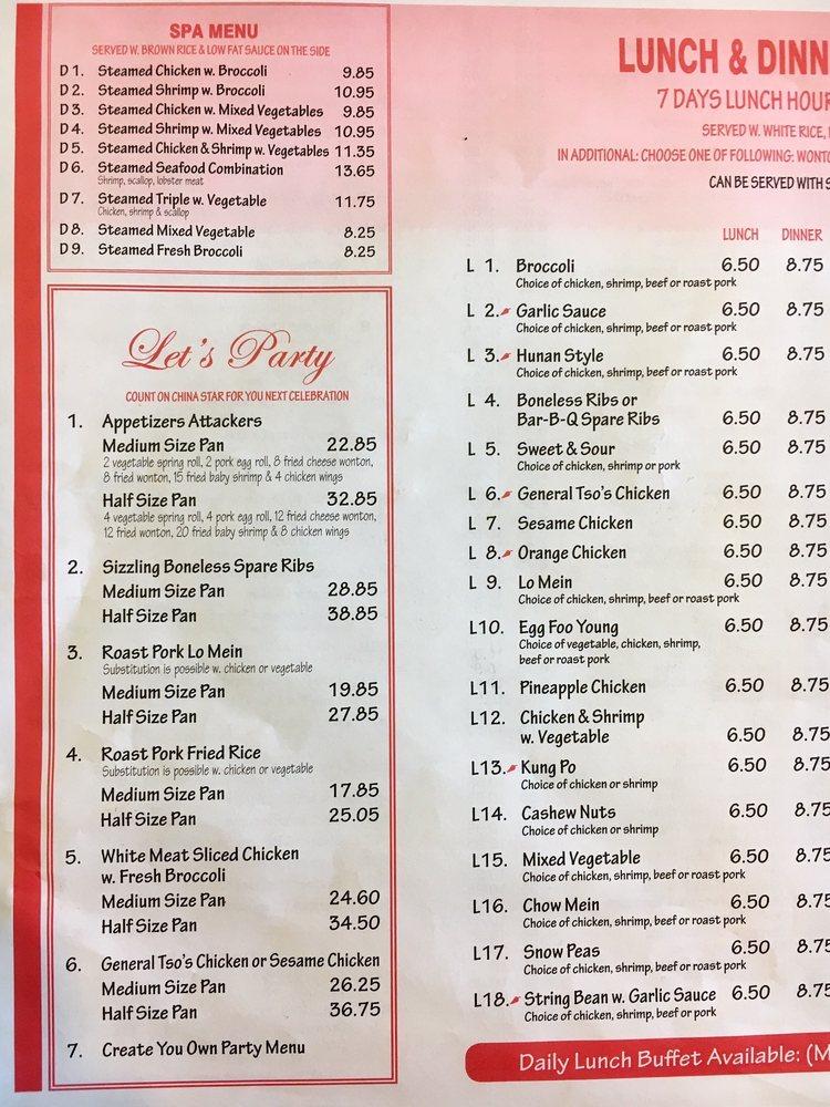 Menu at China Star 2 restaurant, Shrub Oak, 980 E Main St