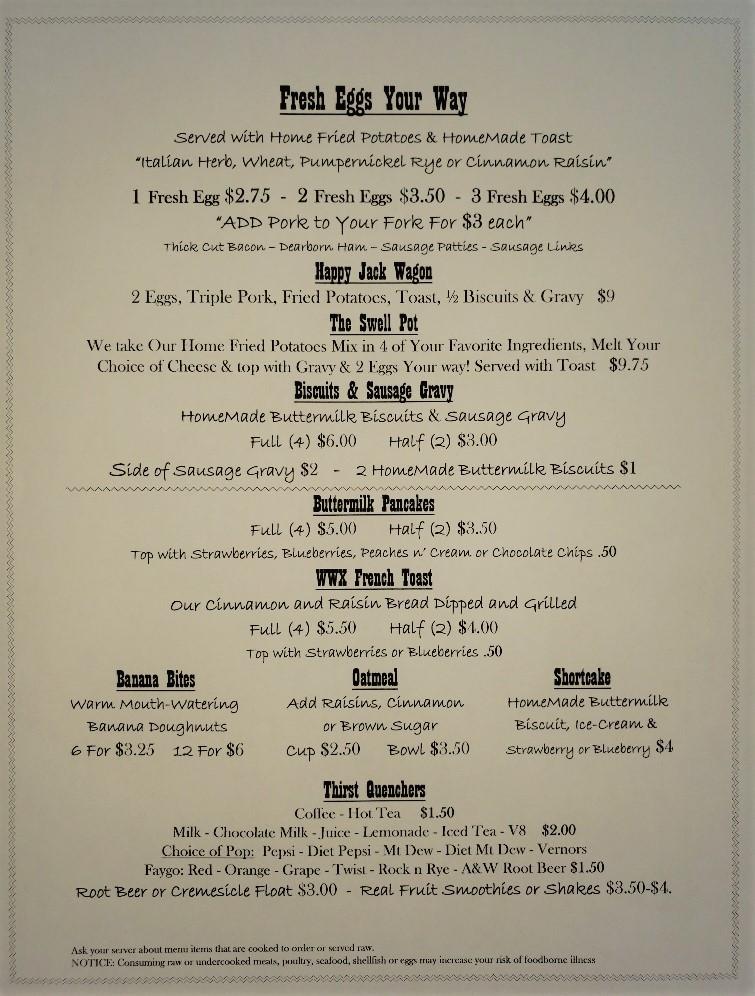 Menu at Wagon Wheel Express llc pub & bar, Croswell