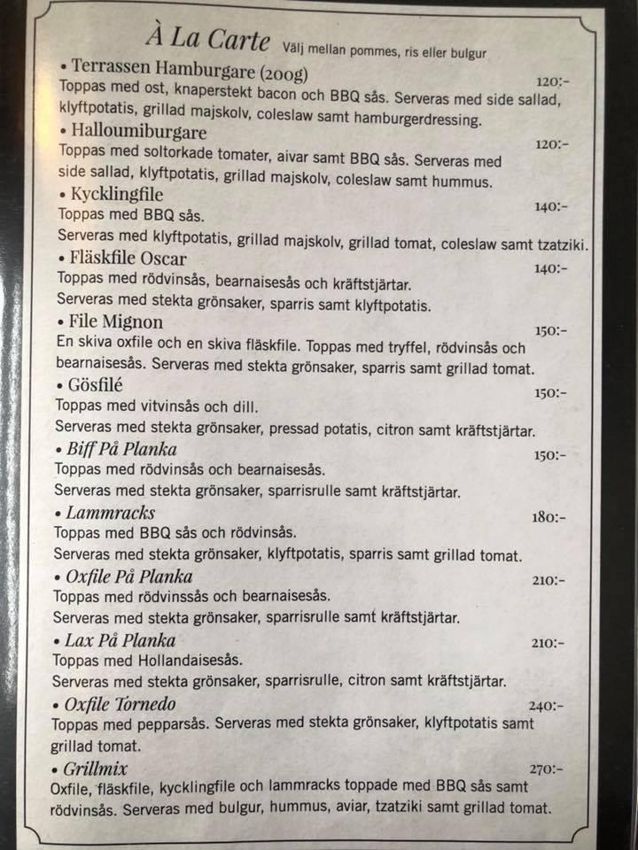 Menu at The Terrace Restaurant & Sportsbar, Nykvarn