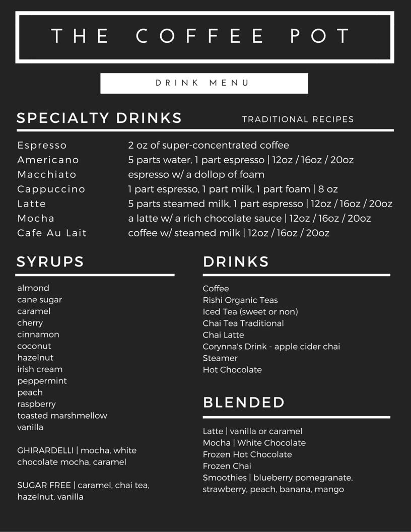 Menu at The Coffee Pot cafe, Greenville