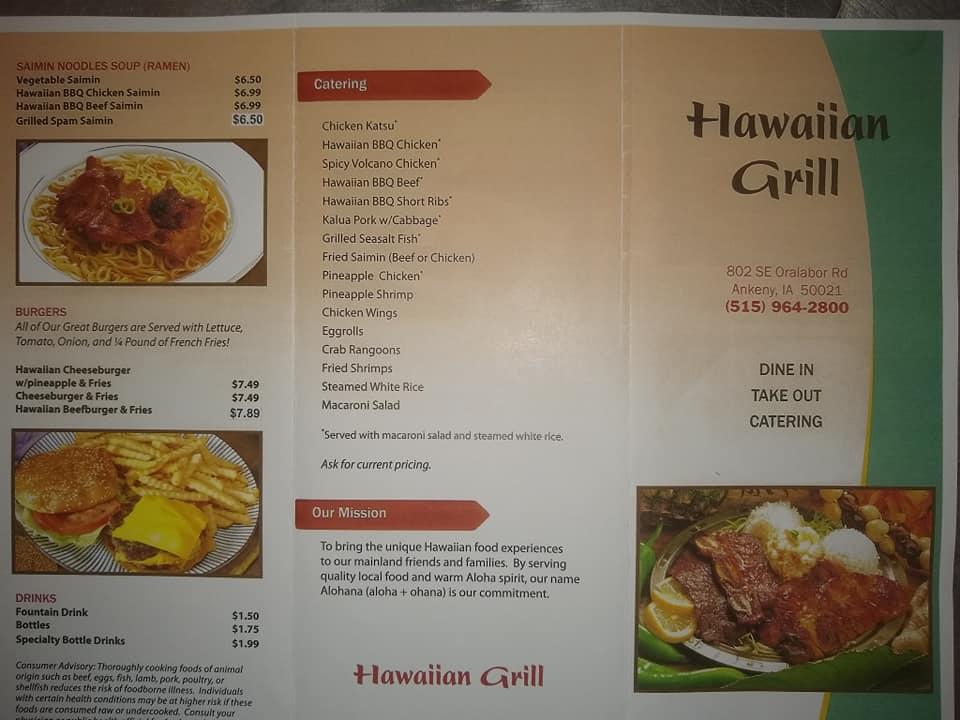 Menu At Hawaiian Grill Restaurant Ankeny