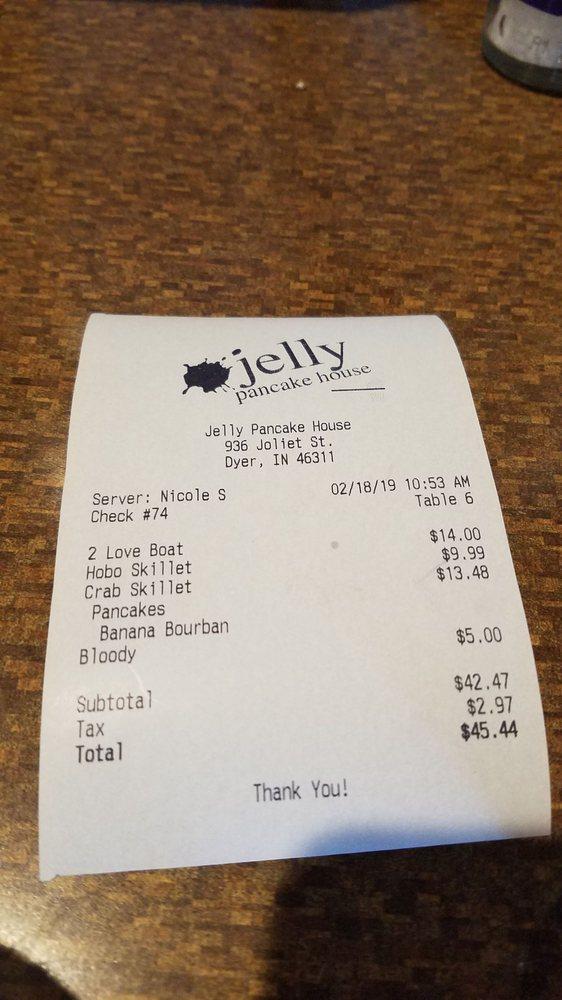 Menu at Jelly Pancake House restaurant, Dyer