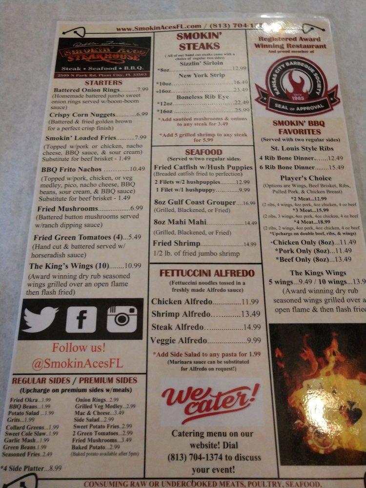 Menu at Smokin' Aces BBQ & Steakhouse Plant City, Plant City