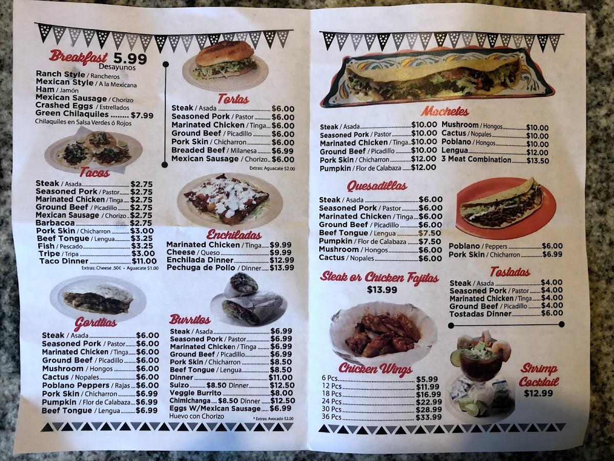 Menu at Henry's Tacos restaurant, Justice