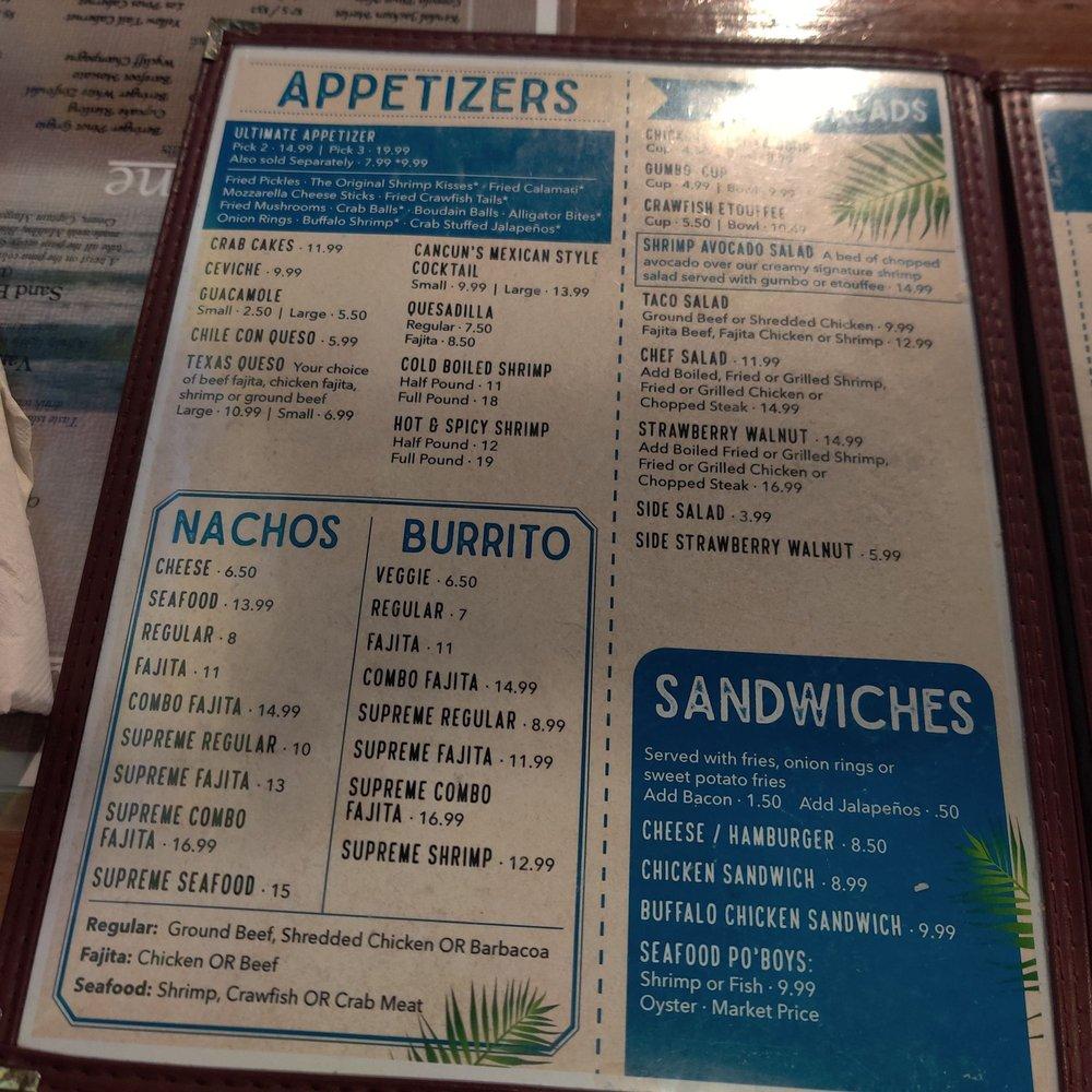 Menu at Jose's Cantina steakhouse, Bolivar Peninsula, TX-87