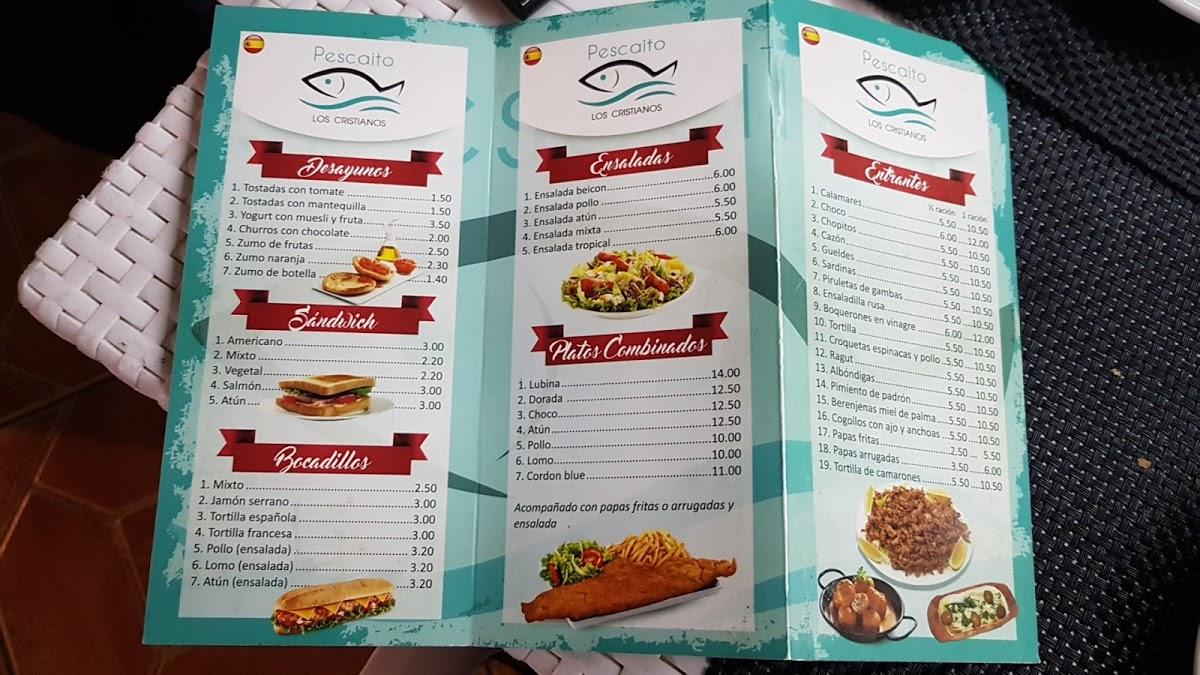 Menu at Pescaito los cristianos restaurant, Playa de las Américas