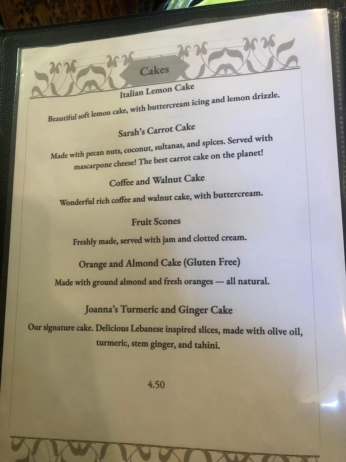 Carta de Post Card Cafe, Clun