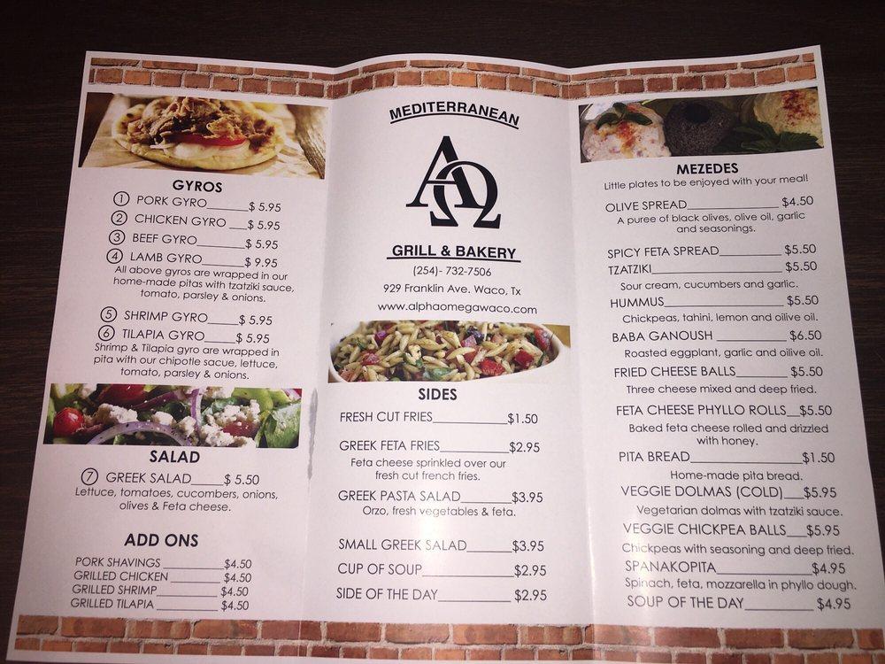 Menu at Alpha Omega Grill & Bakery, Waco