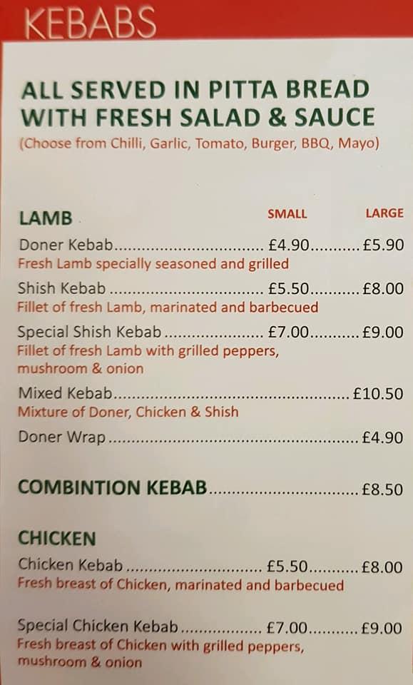 Menu at Howards Fried Chicken restaurant, Bury Saint Edmunds