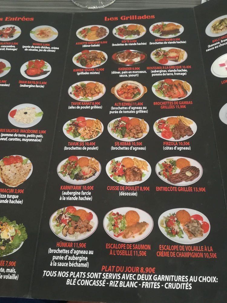 Menu at Le Constantinople restaurant, Le KremlinBicêtre