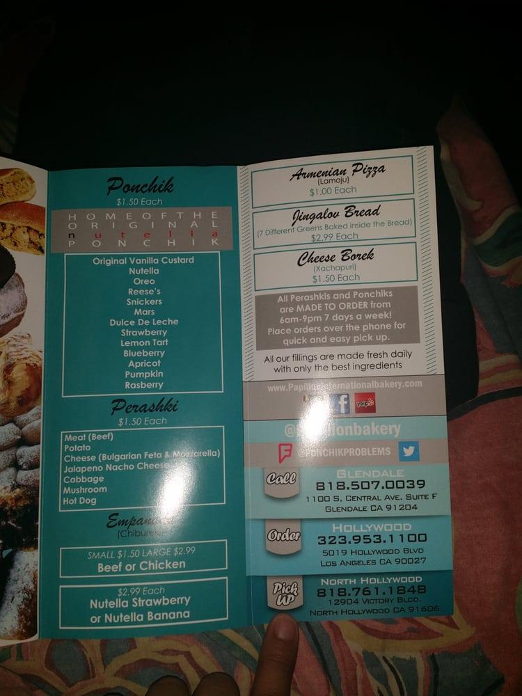 Menu at Papillon International Bakery, Los Angeles, Victory Blvd