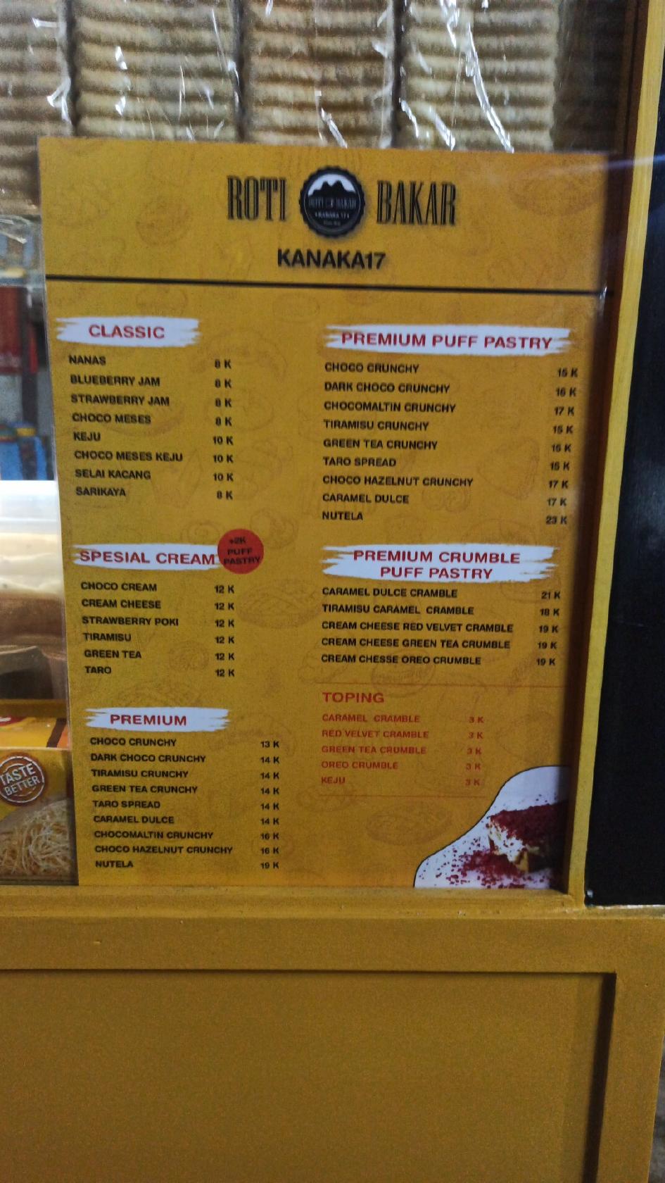 Menu at ROTI BAKAR KANAKA 17, Depok