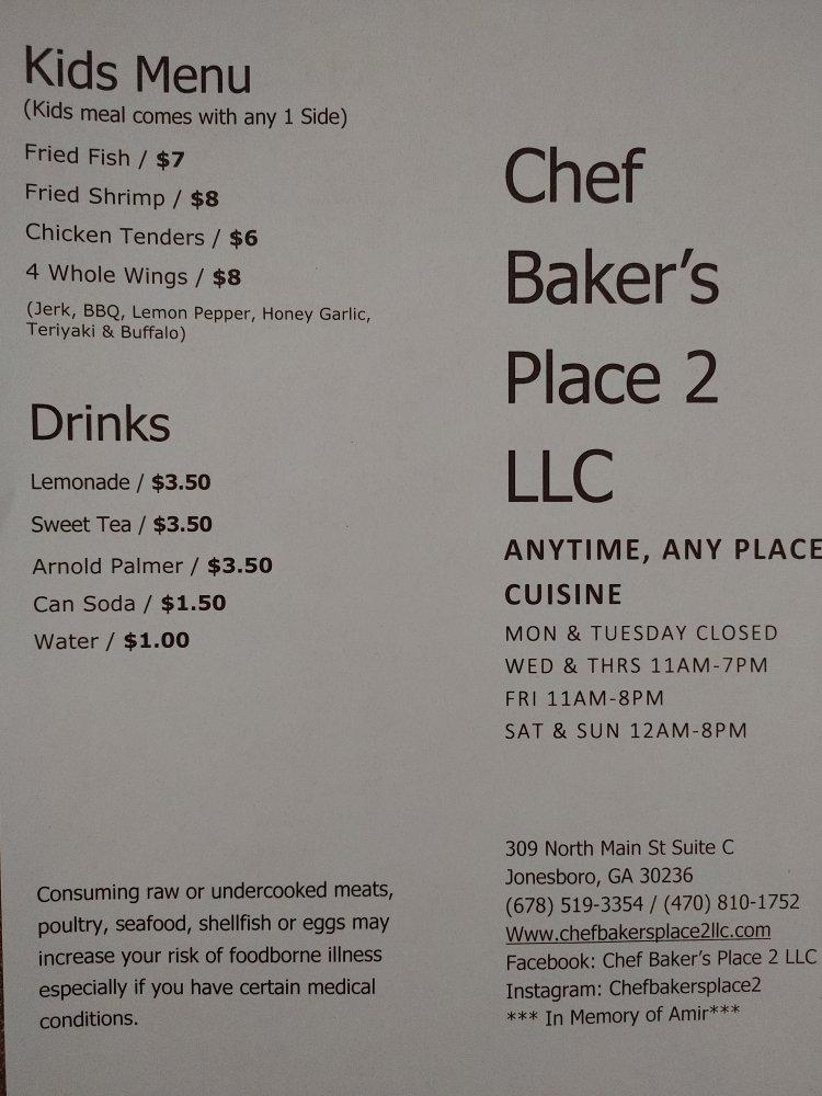 Menu at Chef Baker's Place 2 fast food, Jonesboro